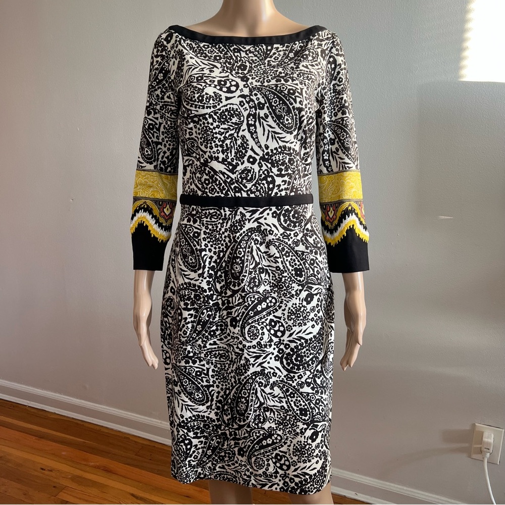 ETRO Black & White Paisley Dress Embroidered Cuffs Size S